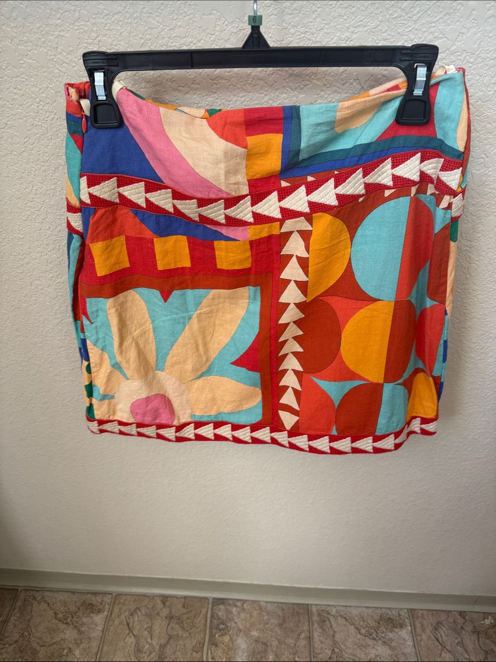 FARM Rio Vibrant Floral-Block Wrap Mini Skirt in Green, Orange, Red, Teal, Cream - Picture 3 of 3